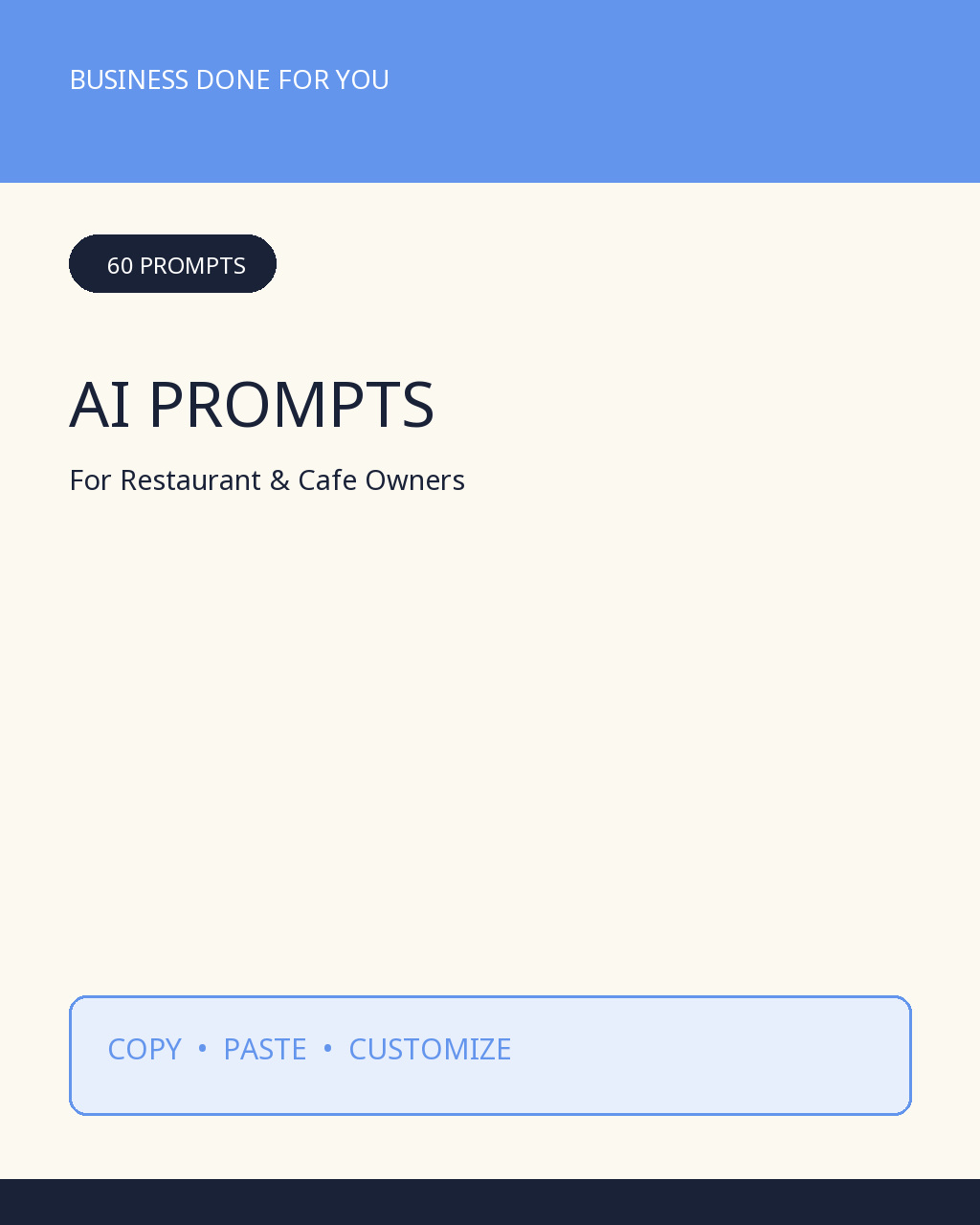 Cover of the 60 AI Prompts for Restaurant & Cafe Owners PDF